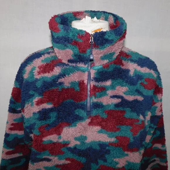 Eddie Bauer Womens L High pile Teddy Fleece Multicolor Camo 1/4 Zip Pullover - Picture 2 of 9